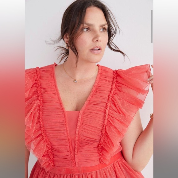 Anthropologie Geisha Designs Ruffled Ruched Tulle Blouse Pink 1X - Picture 3 of 6